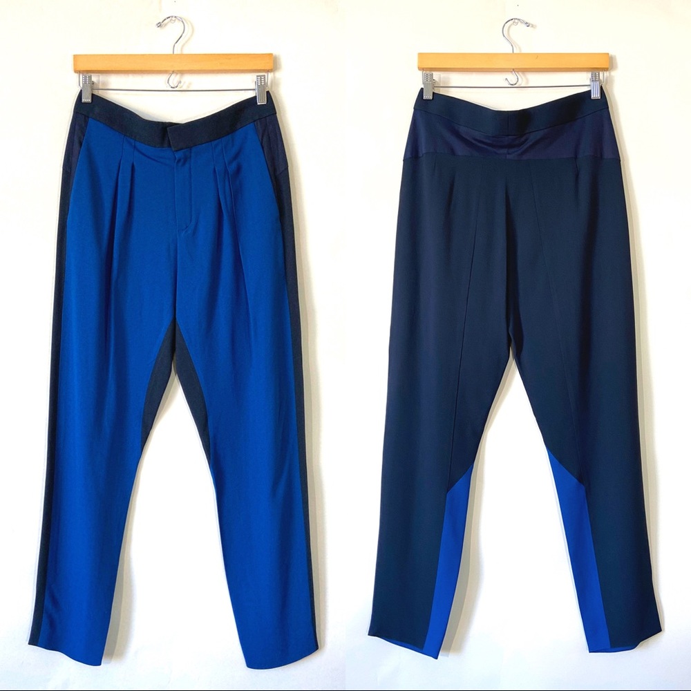 Chloe Crepe Pleated Trouser Blue and Navy